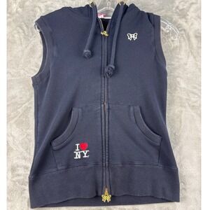 Atelier Fixdesign Sleeveless Hoodie Womens M I Love NY Navy Blue EUC